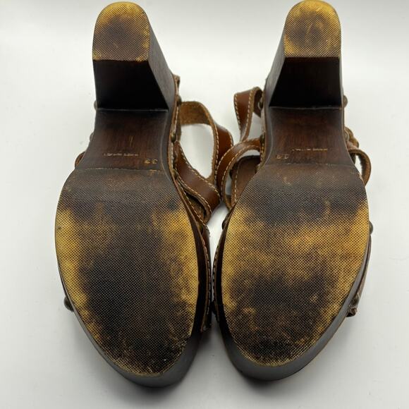 Sbicca Brown Leather Platform Clog Sandals Studded Wood Heel Boho Retro Size 39 - Picture 7 of 7